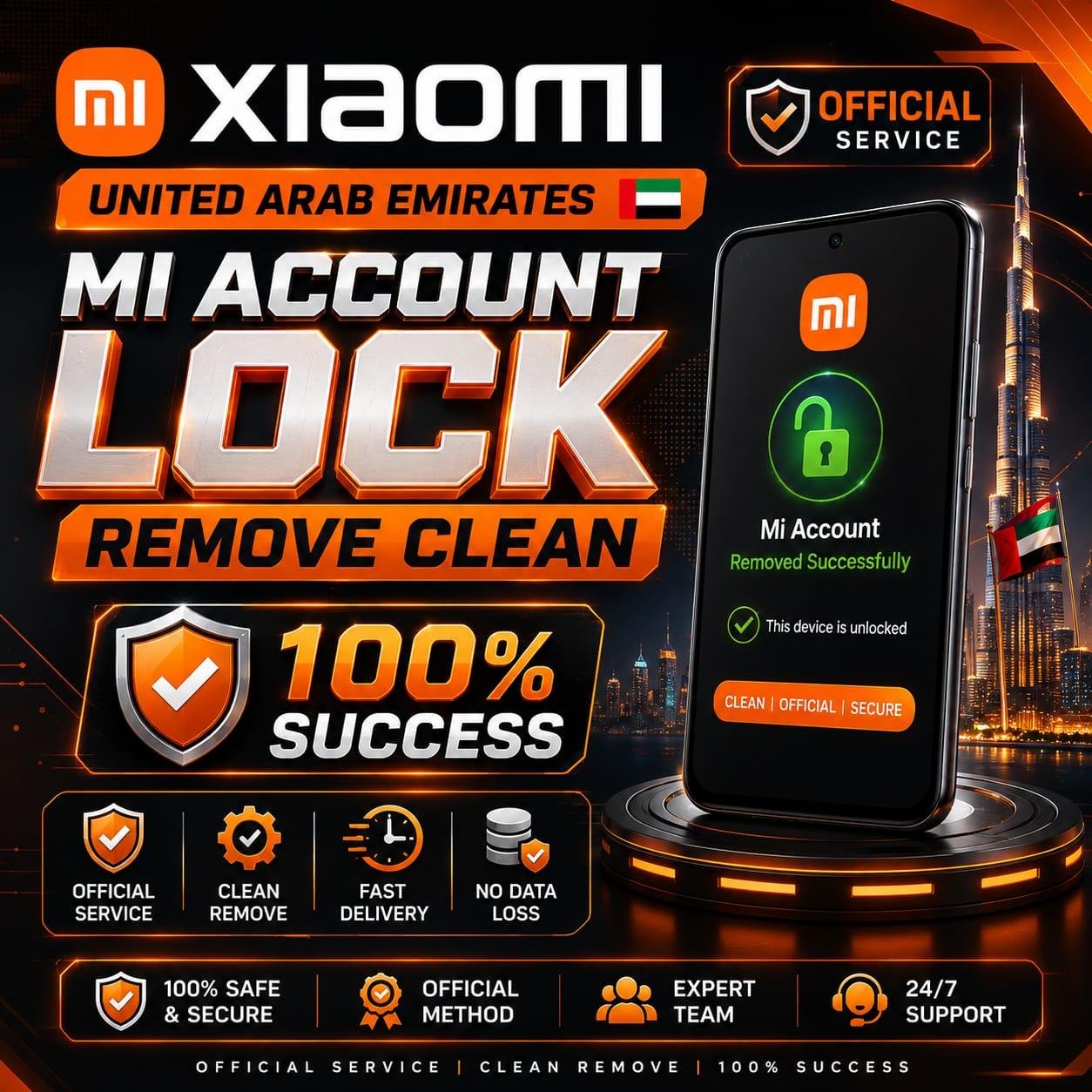 Xiaomi  United Arab Emirates UAE  Mi Account Lock Remove Clean 100% Success
