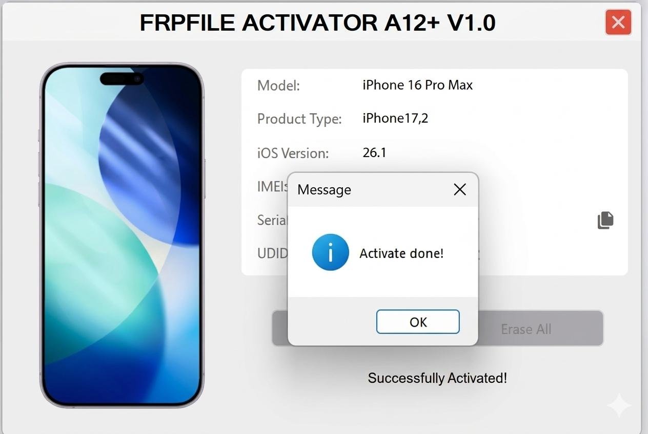 FRPFILE Activator A12+ | Hello Bypass - All iPhone iPad (Yes With iCloud Service) No Signal 
